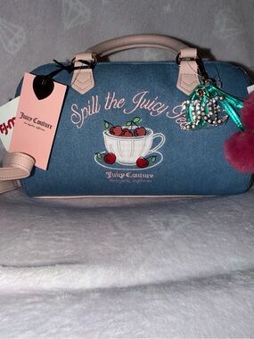 Juicy Couture Blue & Pink 'Spill the Juicy' Embroidered Satchel